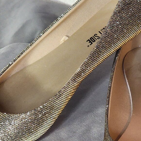 Lower East Side Gold Glitter Chelsea Dorado Fabric Upper Ballet Flat Size 7W - Picture 4 of 16
